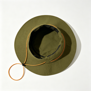 <b>Men</b> Olive Green Wide Brim Bucket <b>Hat</b> UPF50+ Quick Dry Ripstop Outdoor Fishing <b>Sun</b> <b>Hat</b> with Orange Wind Lanyard - Product Image 3