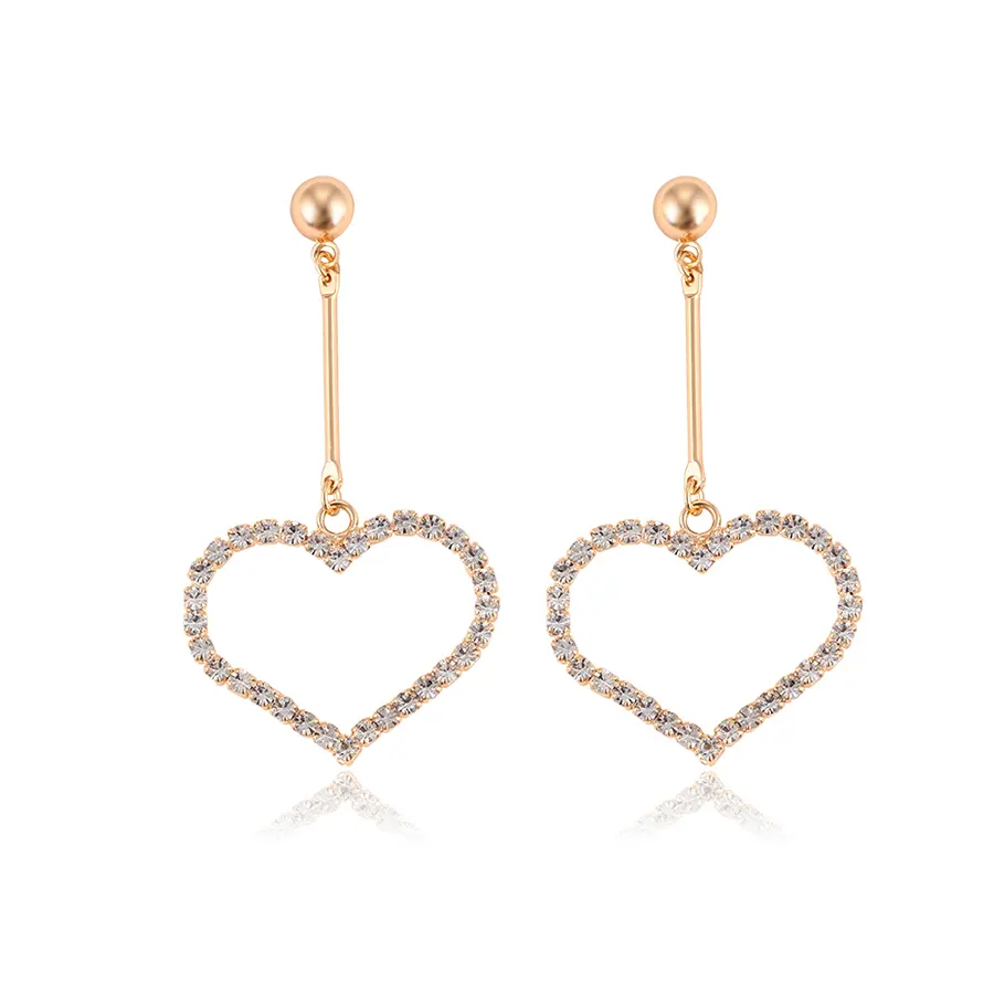 95166 Hot sale new design simple style Irish girls jewelry heart shaped rhinestone drop earrings