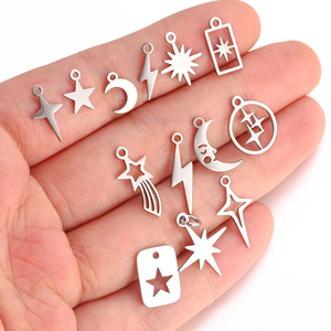 Dijes de acero inoxidable pulido espejo estrella Luna relámpago Starlight hexagrama colgantes hacer joyería collar pendientes suministros - Product Image 5