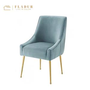 <span class=keywords><strong>Chaise</strong></span> acrylique de salle à manger en <span class=keywords><strong>velours</strong></span>, bleu clair, dossier plissé avec jambes en acier inoxydable, métal, fauteuil de salon - Product Image 1