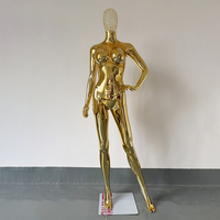 Mannequin Femme Grande Taille Courbe en Chrome Argenté avec Poitrine Généreuse et Tête Métallique Creuse, Finition Dorée Miroir, Vente en Gros