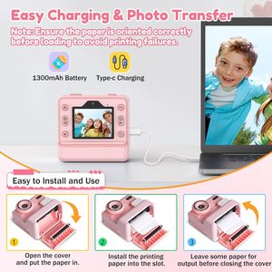 กล้องถ่ายรูปสำเร็จรูปสำหรับเด็กขายส่ง, กล้องดิจิตอลพิมพ์ภาพ HD 26MP สำหรับเด็กชายหญิง อายุ 3-12 ปี พร้อมแบตเตอรี่ 1200mAh - Product Image 5