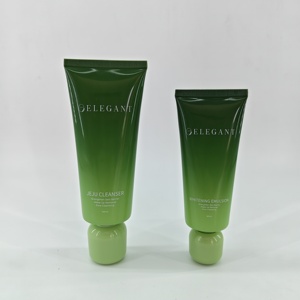 Venta al por mayor de tubos cosméticos elegantes de plástico verde de 60 ml y 100 ml con tapa de rosca y diseño de logotipo con impresión offset brillante para limpiador facial. - Product Image 4