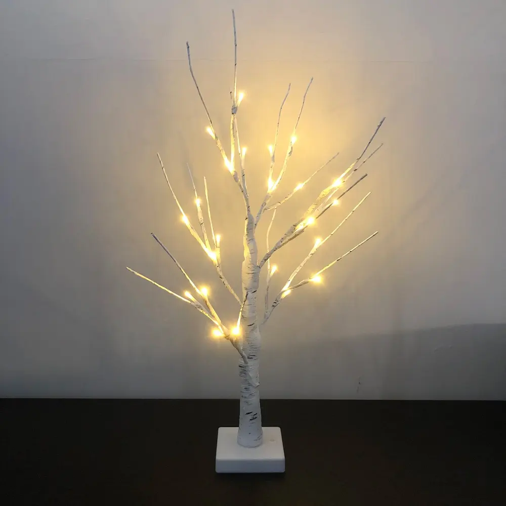 Akülü 60 cm yükseklik 24 LED Mini noel beyaz huş ağacı LED şube ışıkları tatil ev dekorasyon için