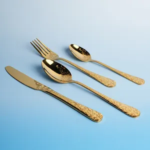 Nieuw Roestvrij Staal Vintage Gesneden Western Steak Mes Vork En Lepel Restaurant Serviesgoed Goud Bruiloft Bestek Sets