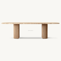 Table de salle à manger rectangulaire en marbre chêne foncé de qualité supérieure, style moderne minimaliste, avec double piétement cannelé, table de banquet artisanale pour hôtel et villa