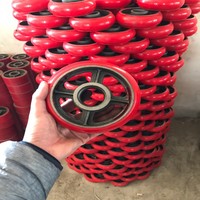 Roulettes pivotantes en PU à noyau en plastique robuste rouge, amortissement par ressort, charge maximale de 500 kg, sans entretien