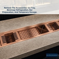 Comptoir et rainure de bar en acier inoxydable SUS304 sur mesure, couleur or rose, livrés avec un kit de drainage complet.