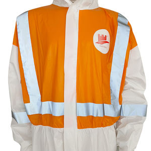 <span class=keywords><strong>Combinaison</strong></span> bi-ton jetable <span class=keywords><strong>Combinaison</strong></span> Bande réfléchissante Orange Style géologue Haut Demi-fond blanc Demi-protection Poussière Liquides - Product Image 5