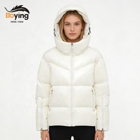 Blouson court d'hiver pour femme Boying - Capuche coupe-vent respirante, imprimé logo moelleux, doudoune chaude ODM / OEM