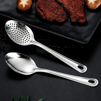 Cuillère de service en acier inoxydable, lot de 2 pièces, cuillère à long manche ajourée, finition miroir, pour buffet, cuisine et restaurant, vente en gros