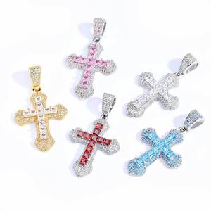 Streetwear Trend S925 Sterling Silver Multi Color Moissanite Diamond Iced Out Crucifix Pendants Custom Rainbow <b>Cross</b> <b>Chains</b> Men - Product Image 1