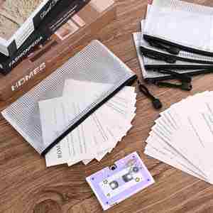 Black A6 Transparent PVC Mesh Bags with Zipper Plastic <b>File</b> <b>Folders</b> Portable Document Bag for Pencil Storage Student Use - Product Image 4