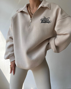 Sudadera con cremallera bordada Wild Buffalo para mujer, oversize, con hombros caídos, cuello alto, de punto, manga larga, casual de otoño - Product Image 2