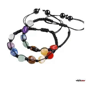 2312 sales of natural seven-color crystal Rolling stone bracelet Yoga energy woven string jewelry wholesale