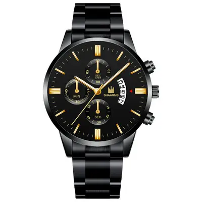 Montre populaire à trois yeux pour hommes avec bracelet en acier Calendrier de loisirs d'affaires Montre à quartz Édition pour hommes