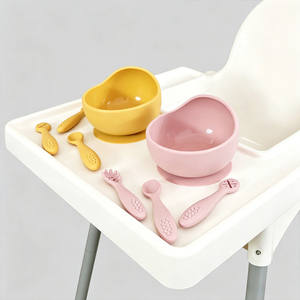 Ensemble de bols d'alimentation pour nouveau-nés avec logo personnalisé et cuillères, ustensiles de table en silicone de qualité alimentaire, faciles à laver - Product Image 3