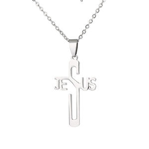 Collier pendentif en acier inoxydable, croix chrétienne, <span class=keywords><strong>dieu</strong></span>, jésus, foi, prière religieuse, église, baptême, déclaration - Product Image 1