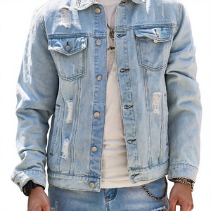 Veste en jean vintage pour homme, effet usé, manches longues, boutonnée, style streetwear décontracté, avec un look classique - Product Image 2
