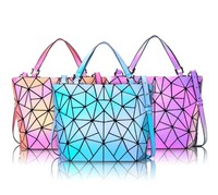 Tas tangan payet modis, dompet tangan payet multi warna, dompet selempang reflektif pelangi, tas tangan geometris untuk wanita