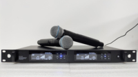 Microphone sans fil professionnel UHF double canal QLX24D avec capteur infrarouge, contrôle du volume et fonction mute, microphone portable pour karaoké AAA