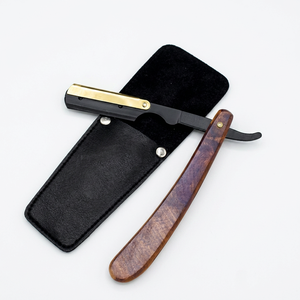Professional Straight Edge Barber Razor with Wooden Handle Folding Blade for Smooth Shaving & <b>Beard</b> Grooming with Leather Pouch - Product Image 1