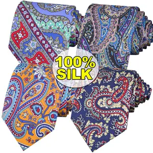 Fabricante chinês Personalizado Logo Homens Moda Impressão Paisley Floral Gravata Orgânica Natural Seda Pescoço Gravatas para Homens