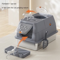 Bac à litière pour chat en acier inoxydable entièrement fermé, couvercle rabattable, amovible, facile à nettoyer, toilettes surdimensionnées anti-éclaboussures
