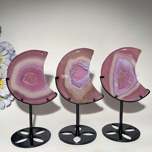 Venta al por Mayor de Piedra Natural de Ágata Rosa de Alta Calidad en Forma de Corazón y Luna para Decoración del Hogar y Regalos Festivos - Product Image 4