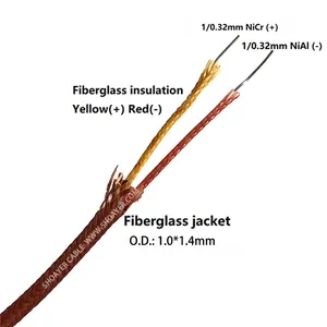 Cable termopar trenzado de fibra de vidrio de alta temperatura SYS tipo K