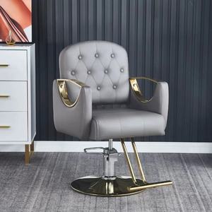 Sillón de Barbería de Lujo con Base de Acero Inoxidable Dorado y Tapicería de Cuero Negro, Color Personalizable, para Barbería - Product Image 2