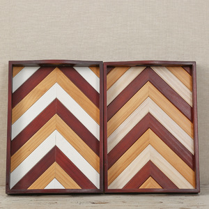 Plateau de service en bois avec motif chevron pour café, thé, hôtel, salle à manger, 12x16 pouces, design mosaïque en bois massif - Product Image 2