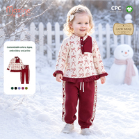 Ensemble 2 pièces pour petites filles, chemisier à volants respirant avec imprimé ours Fair Isle et nœud, pantalon de jogging à cordon de serrage, automne-hiver