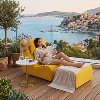 Fauteuil inclinable en velours côtelé crème avec repose-pieds, design sans accoudoirs, gain de place et confortable pour chambre, salon, appartement