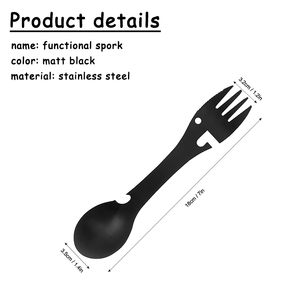 Thép Không Gỉ Matte Đen Cắm Trại Ngoài Trời Đa Chức Năng Spork Bộ Dao Kéo Du Lịch - Product Image 6