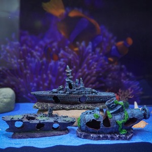 水槽の装飾品 海賊船の残骸 ヴィンテージ樹脂デザイン ボートアクセサリー ホームデコレーションオーナメント - Product Image 4