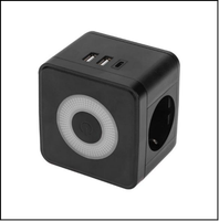 Adaptateur de prise électrique ABS noir avec protection contre les surtensions, 2 prises, 2 ports USB A et 1 port USB C, convertisseur mural intelligent 16A