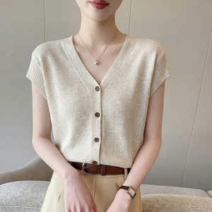 Cardigã Feminino de Linho com Toque Fresco e Manga Curta, Blusa de Verão Fina e Elegante com Manga Borboleta, Camiseta Externa Solta e Estilosa - Product Image 3