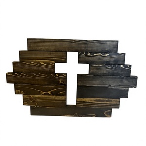 Escultura de Cruz de Madera para Pared con Recorte de Corazón, Diseño Religioso Art Deco, Decoración Rústica para el Hogar, para Sala de Estar - Product Image 3