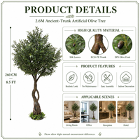 Arbre d'olivier artificiel hyper-réaliste en soie de luxe écologique 260 cm, emballage KD, direct usine, ignifuge/résistant aux UV, Pâques, anniversaire