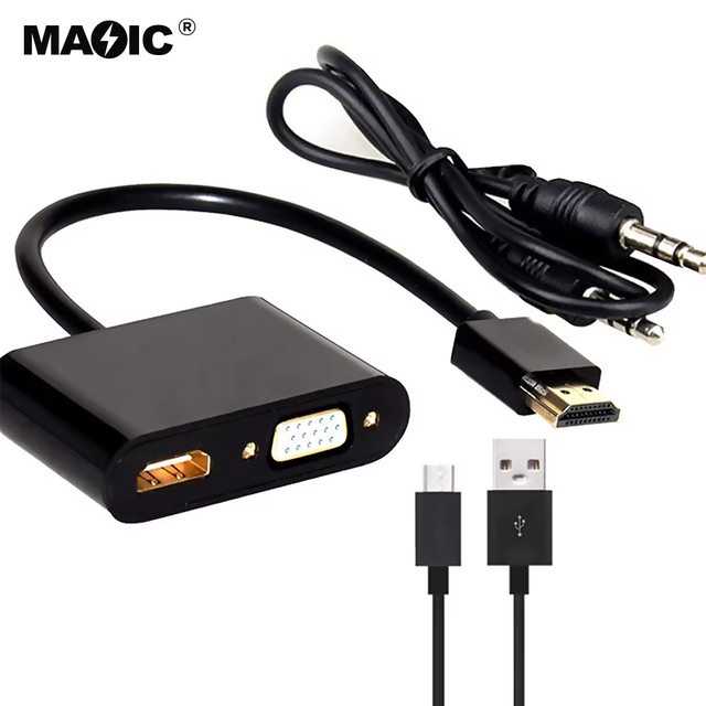 Magelei OEM Full HD HDMI VGA 4 in 1 Splitter with 1080P Audio Video Cable Converter with Audio for TV HDMI to HDMI VGA Adapter