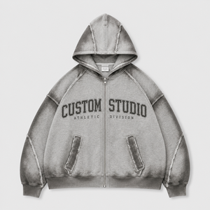 Sweat à capuche zippé avec logo personnalisé, style streetwear vintage, en coton molletonné, coupe ample, imprimé graphique, sweat à capuche premium pour homme - Product Image 1