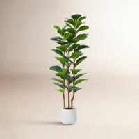 Arbre artificiel Ficus lyrata de 60 pouces avec des feuilles réalistes, un tronc naturel, style tropical, plantes artificielles, verdure, décoration intérieure