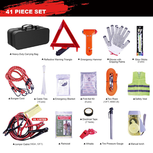CT20545 Kit d'urgence pour voiture Kit d'urgence pour voiture robuste Câbles <span class=keywords><strong>de</strong></span> raccordement <span class=keywords><strong>Triangle</strong></span>, jauge <span class=keywords><strong>de</strong></span> pression des pneus, imperméable, corde <span class=keywords><strong>de</strong></span> <span class=keywords><strong>remorquage</strong></span> - Product Image 5