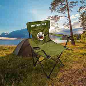 Chaise de camping pliante légère noire personnalisée pour la pêche et la plage - Product Image 1