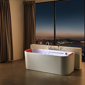 Bak mandi berdiri bebas akrilik kualitas tinggi bak rendam kontemporer dengan meluap dan saluran - Product Image 3