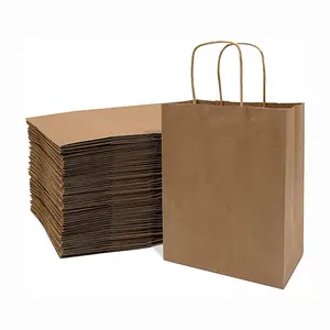 ECO Custom Made Printed Take Out To Go Brown Flat Handle Take Away Fast Food Packaging Kraft Paper Bag Restaurant Carry Bag