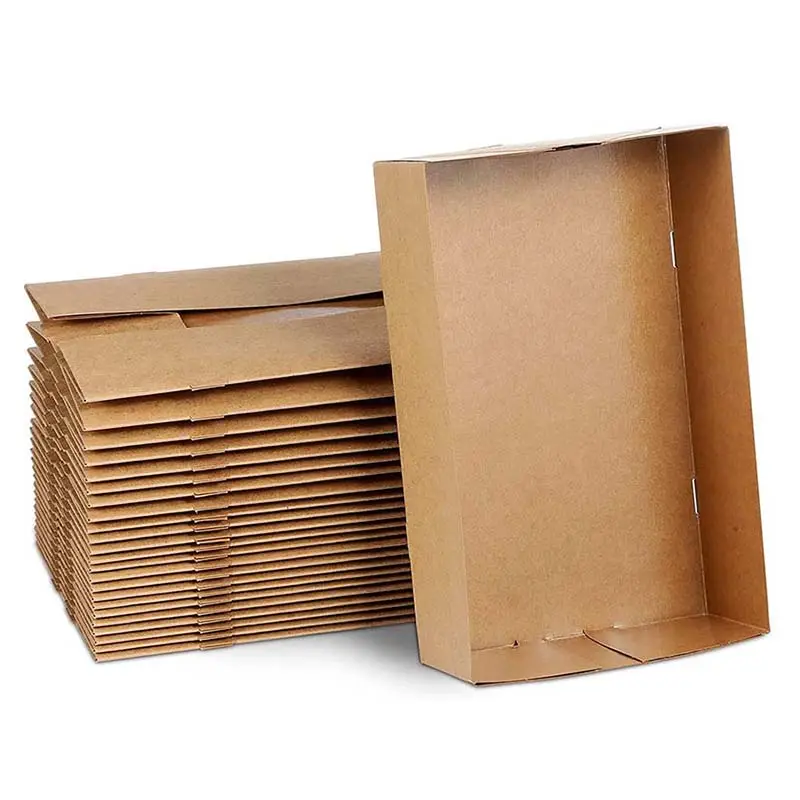 Kraft Paper Food Containers Paperboard 4 Corner Food Tray Movie Night Snack Trays Disposable Foldable Brown Fast Food Holders