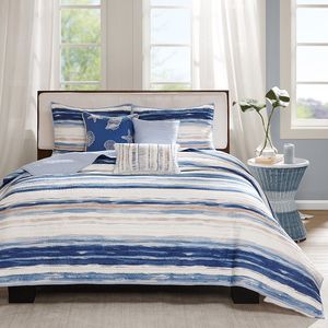 DB Printed Quilt Set with Throw <b>Pillows</b> <b>Blue</b> King/Cal King Size 3-Piece Bedding Set for Home Wedding Hotel Use Polyester Filling - Product Image 4