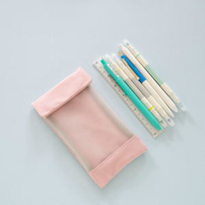 Semi-transparent frosted pencil case, artsy and fresh <b>canvas</b> and PVC patchwork pencil <b>box</b>, exam stationery bag, pencil case - Product Image 3